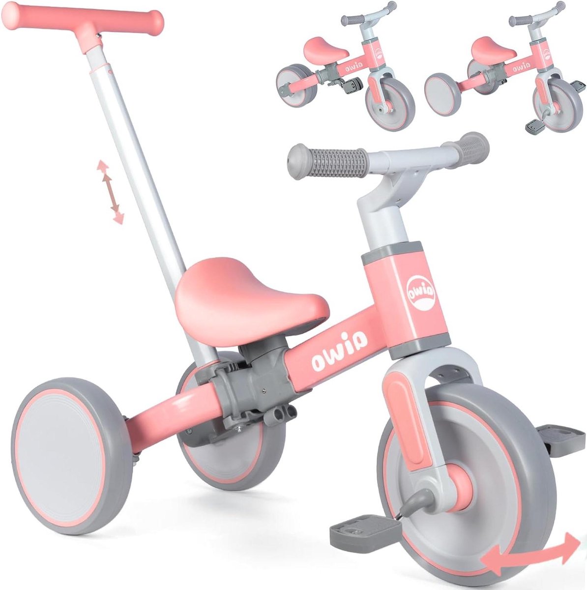 Peuter Driewieler - Loopfiets Baby - Buiten Spelen - Groeit Mee Met Kind - Tot 27kg - Koraal Roze Driewieler kopen online