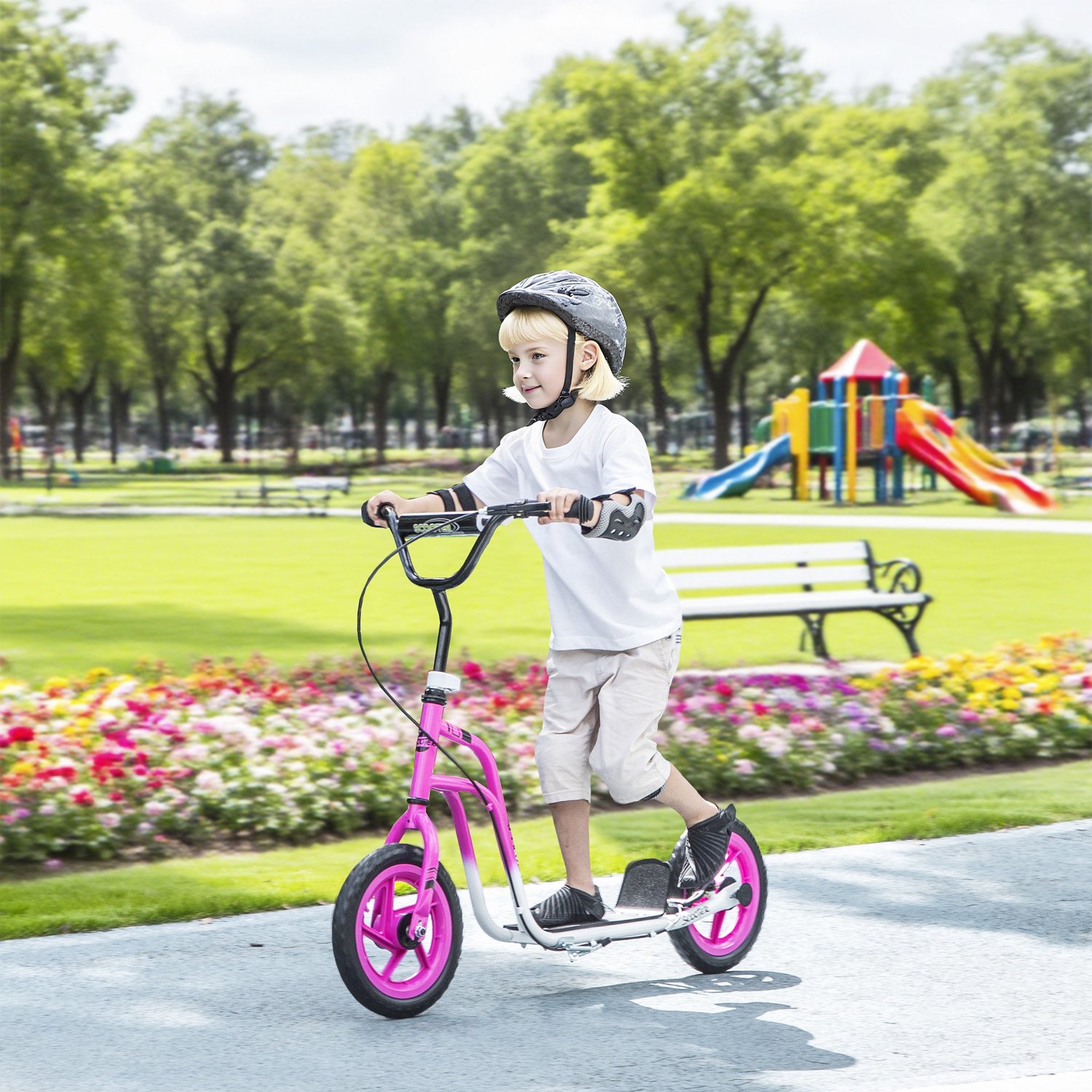 Playon Kinderstep - Met handrem en standaard - Met in hoogte verstelbaar stuur - 115 x 50 x 80-88 cm - Roze/Zwart Step kopen online