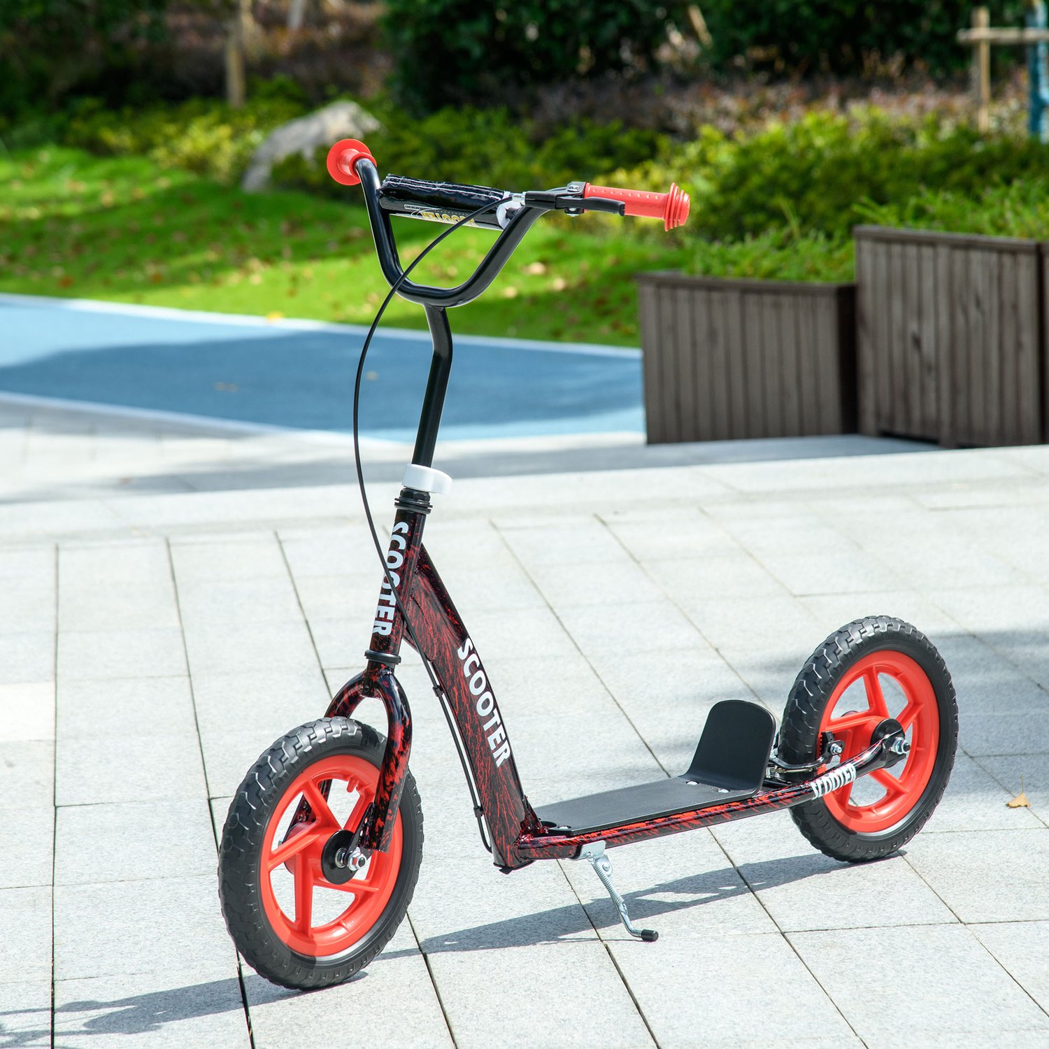 Playon Kinderstep - Met in hoogte verstelbaar stuur - Met achterrem en standaard - Met lekvrije wielen van 30 cm - 118 x 52 x 80-88 cm - Rood Step kopen online