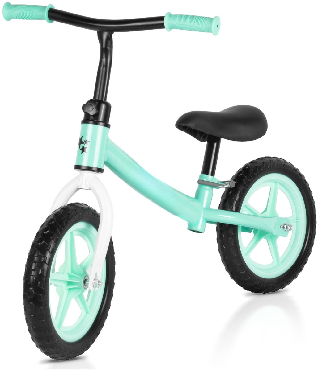 playos balansfiets zwart turquoise vanaf 2 jaar tot 35 kg verstelbare hoogte lichtgewicht foam wielen antislip loopfiets balanceren balansfiets