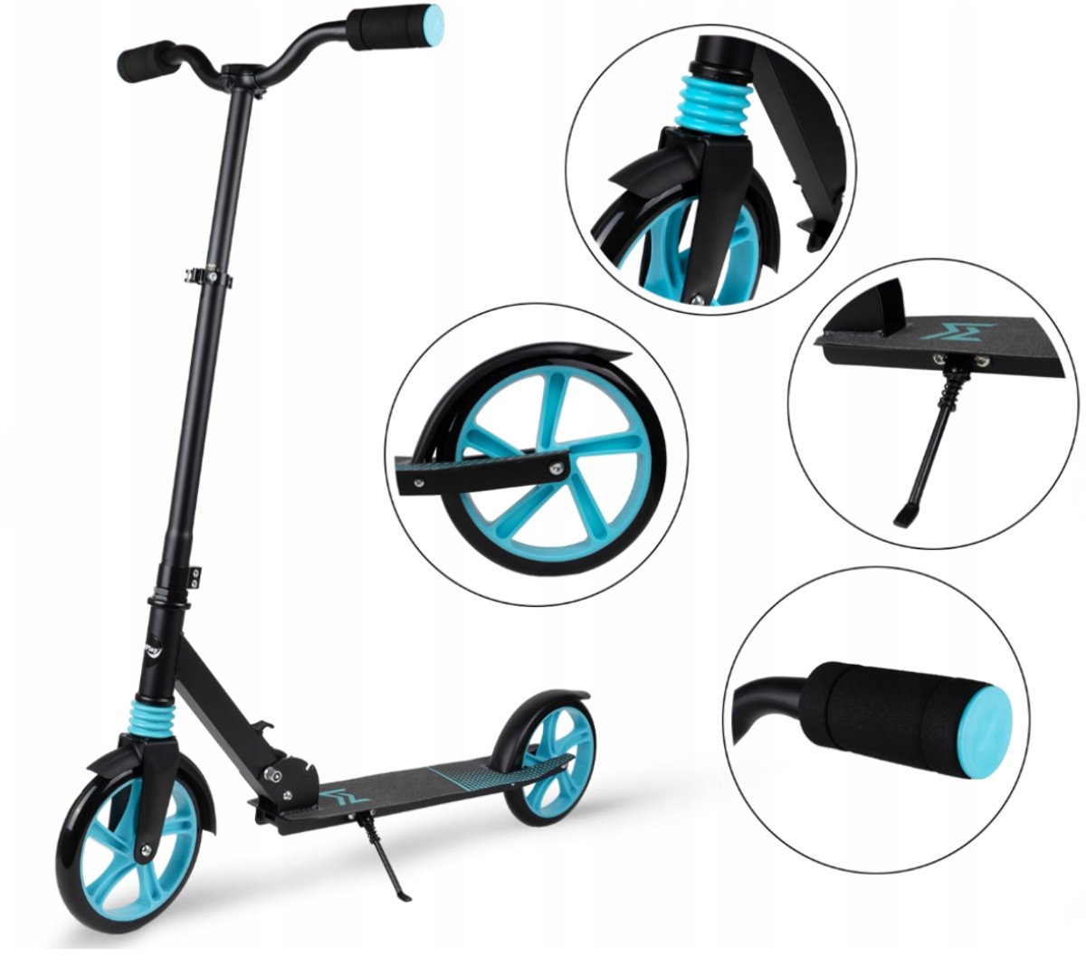 Playos® - Opvouwbare Step - Zwart / Blauw - tot 100 kg - met Rem en Schokdemper - Antislip - Verstelbaar Stuur - Inklapbaar - met Standaard - Stadsstep Step kopen online