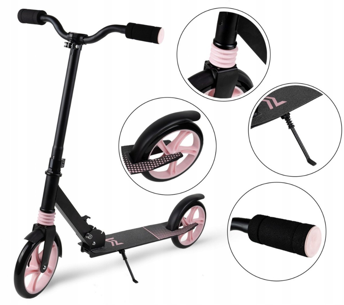 Playos® - Opvouwbare Step - Zwart / Roze - tot 100 kg - met Rem en Schokdemper - Antislip - Verstelbaar Stuur - Inklapbaar - met Standaard - Stadsstep Step kopen online