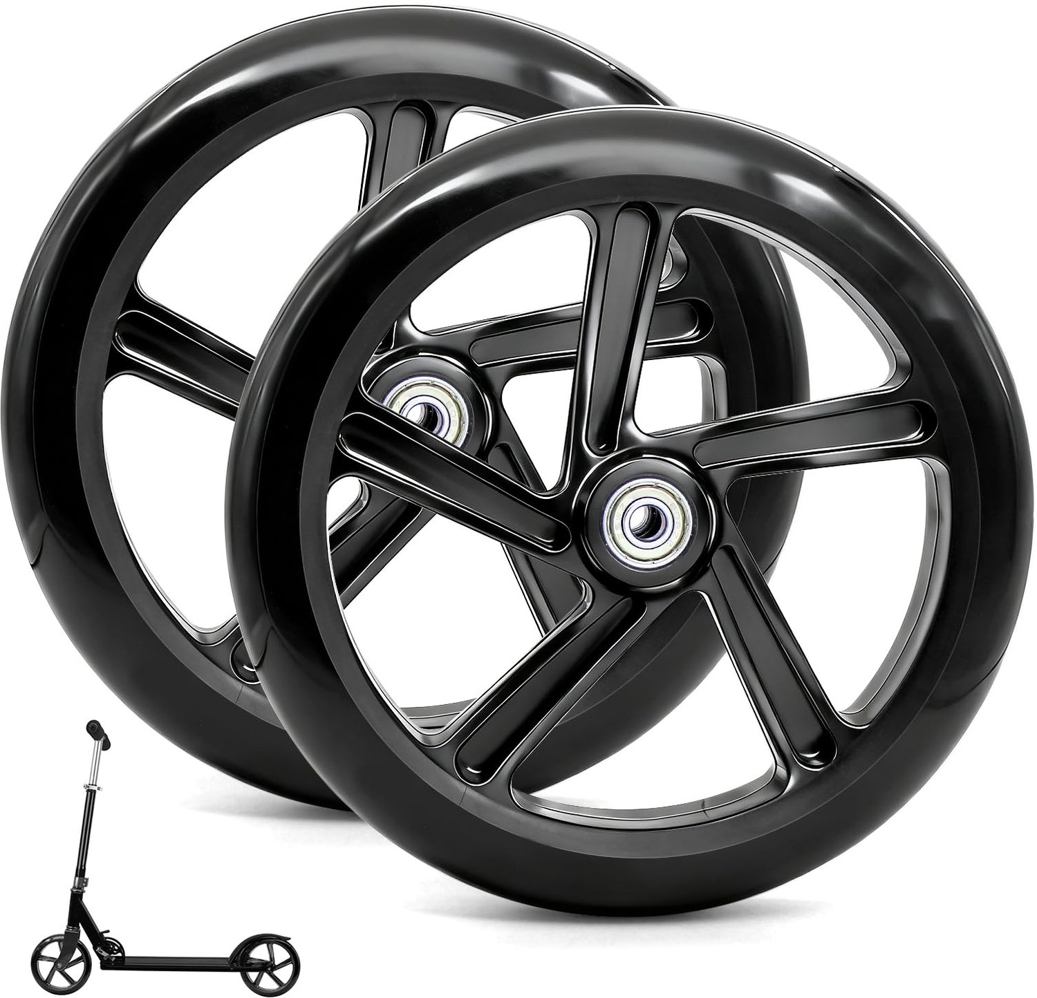 pwghwg 2 stuks 200 mm scooterwielen met abec 9 lagers antislip scooterwielen stadsscooterbanden reservewielen voor scooter en citystep zwart