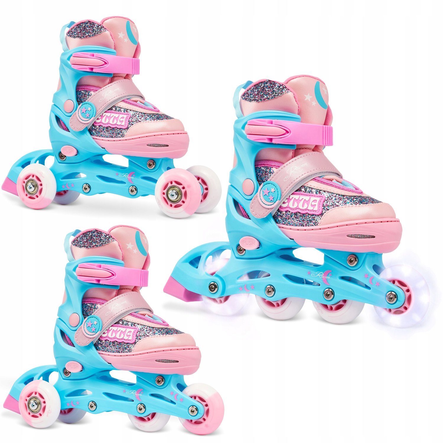 RAVEN Etta 3-in-1 Inline Skates/Roller Skates Roze Maat 34-37 LED Wielen Rolschaatsen kopen online