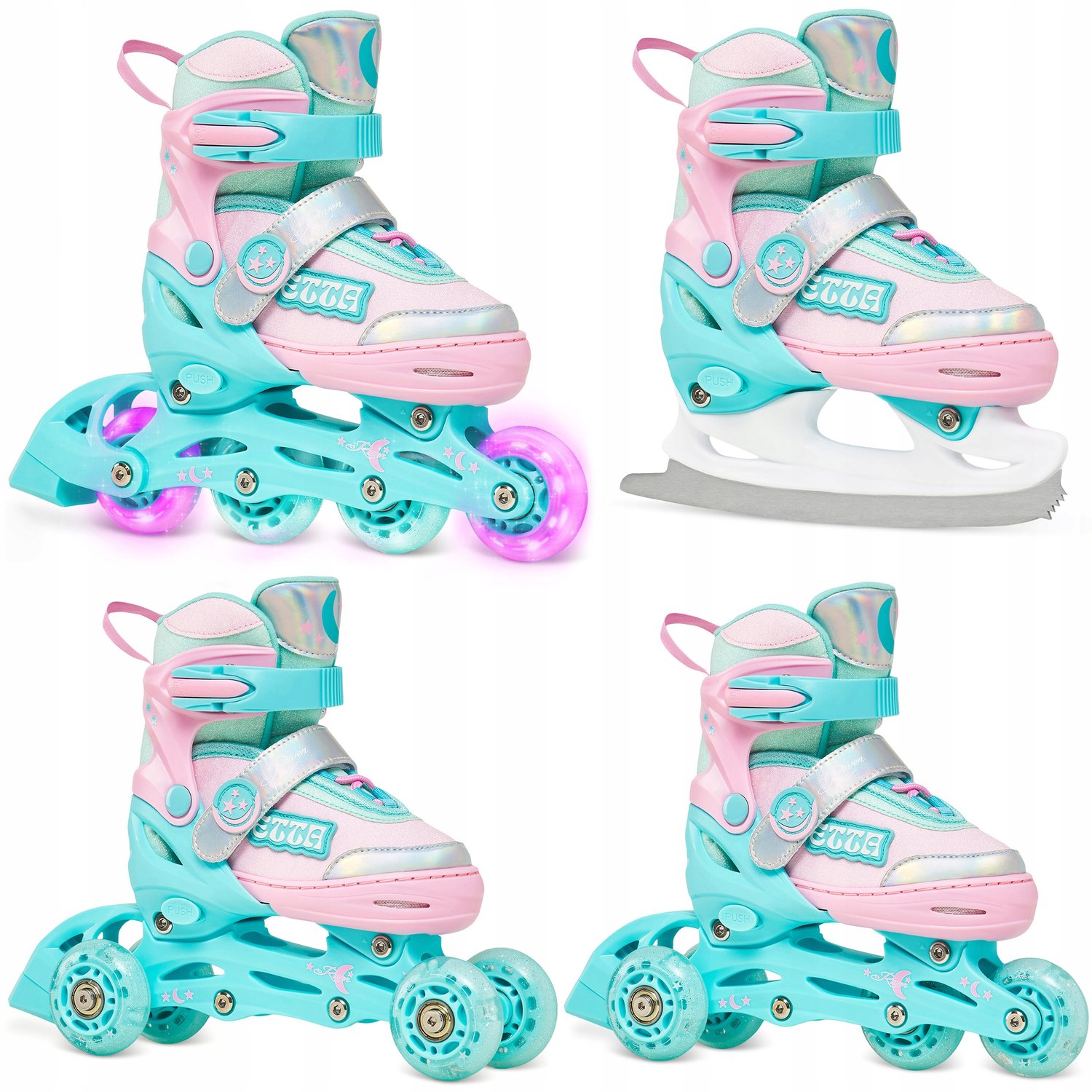 raven etta 4 in 1 kinderrolschaatsen schoenen met led wielen maat 27 30