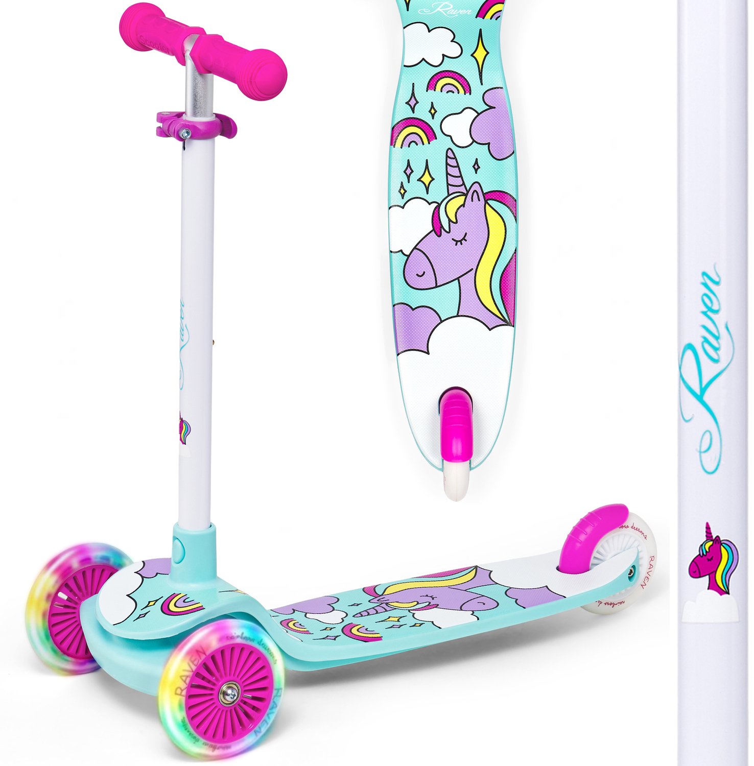 RAVEN Laviana Roze/Mintgroen driewielige balansstep met lichtgevende LED-voorwielen Skateonderdeel kopen online