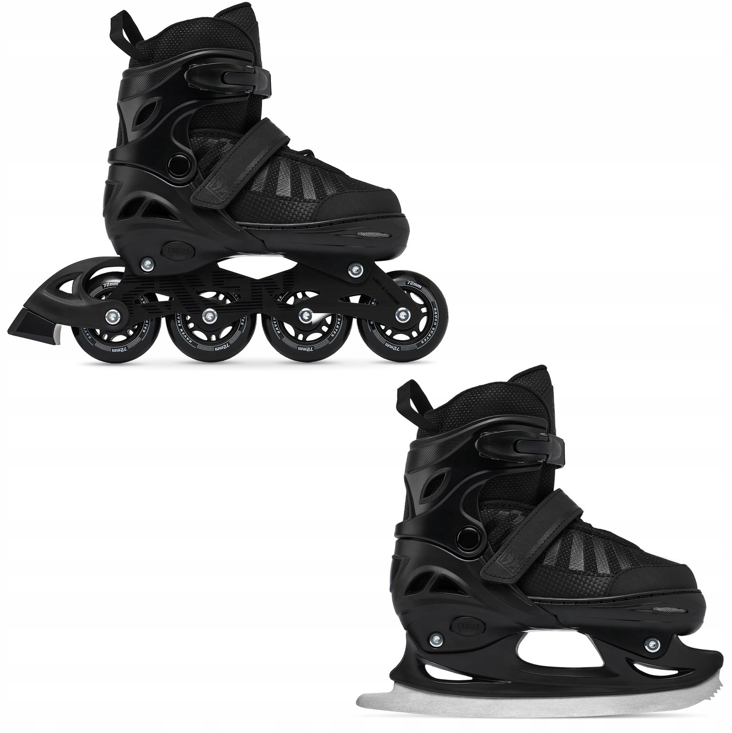 raven oxen 2 in 1 schaatsrolschaatsen verstelbaar zwart 46 49