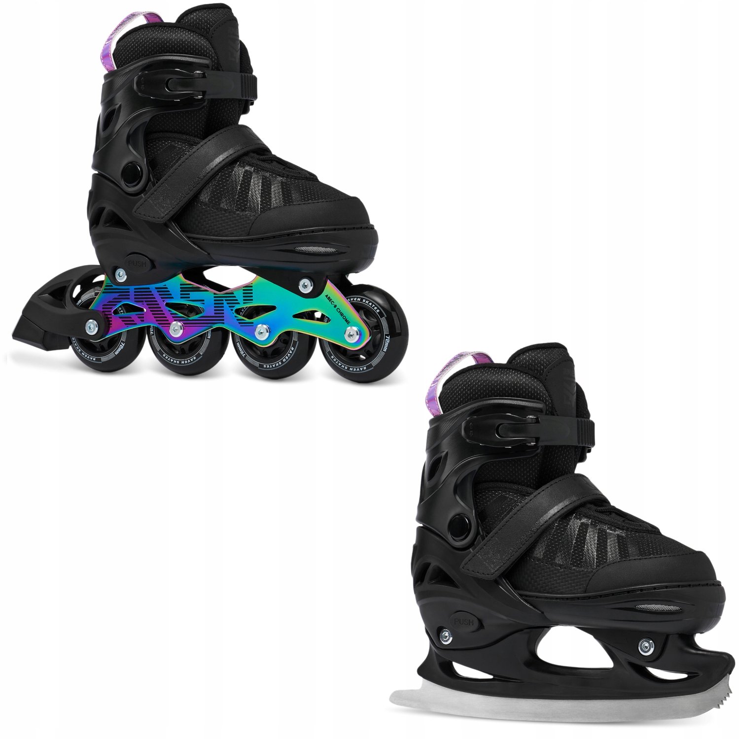 raven oxen 2 in 1 schaatsrolschaatsen zwart neo chrome 34 37
