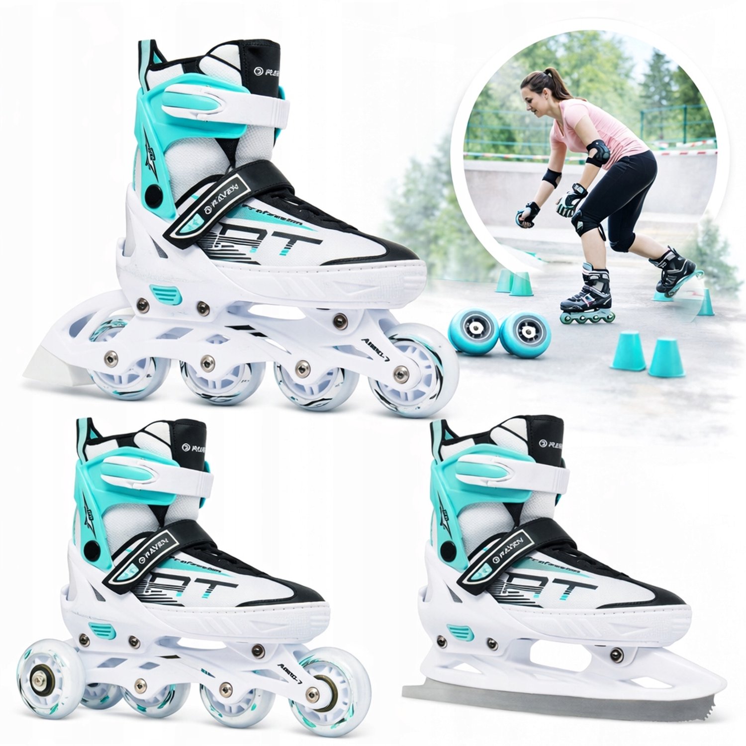 raven profession 4 in 1 kinder skates maat 31 35 wit munt led