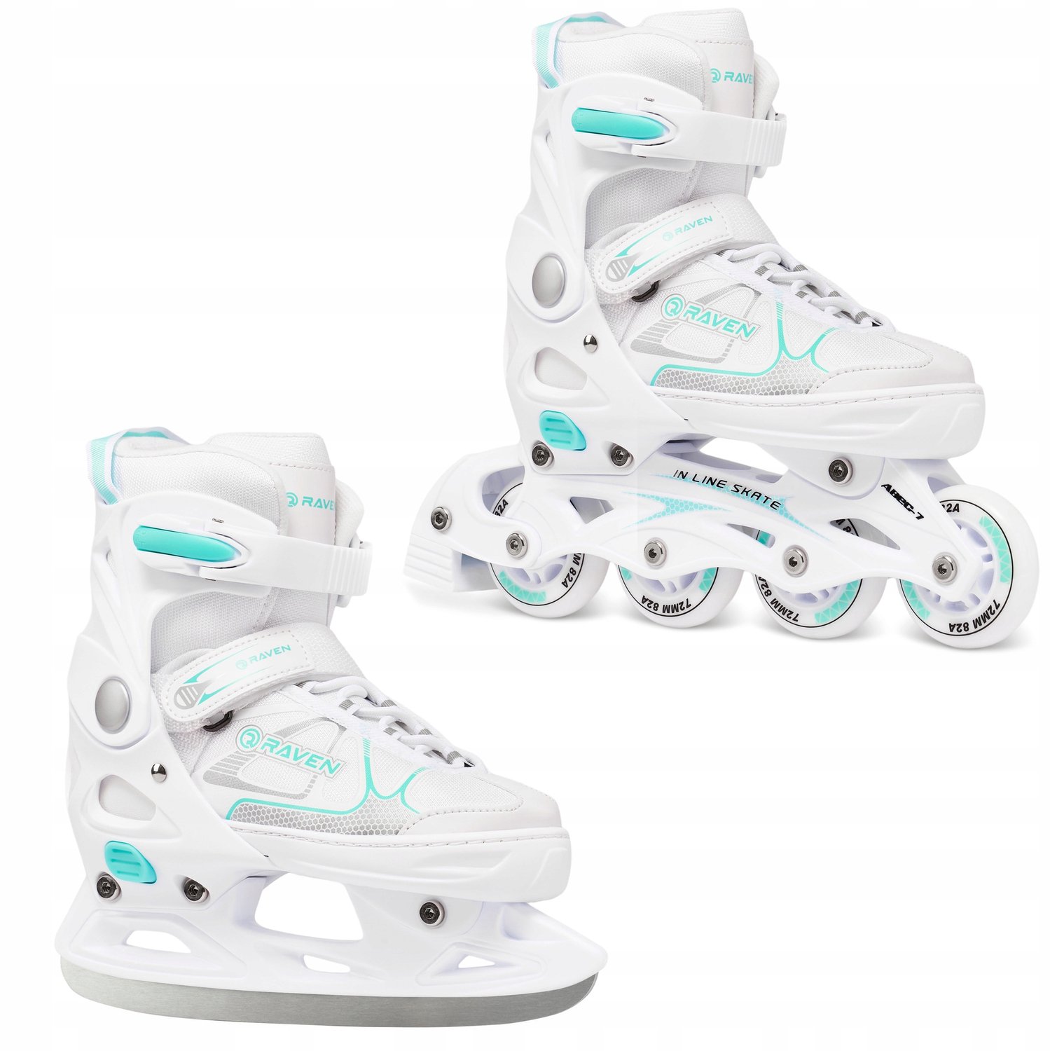 raven spirit 2 in 1 ijshockey skates rolschaatsen wit mint 33 36