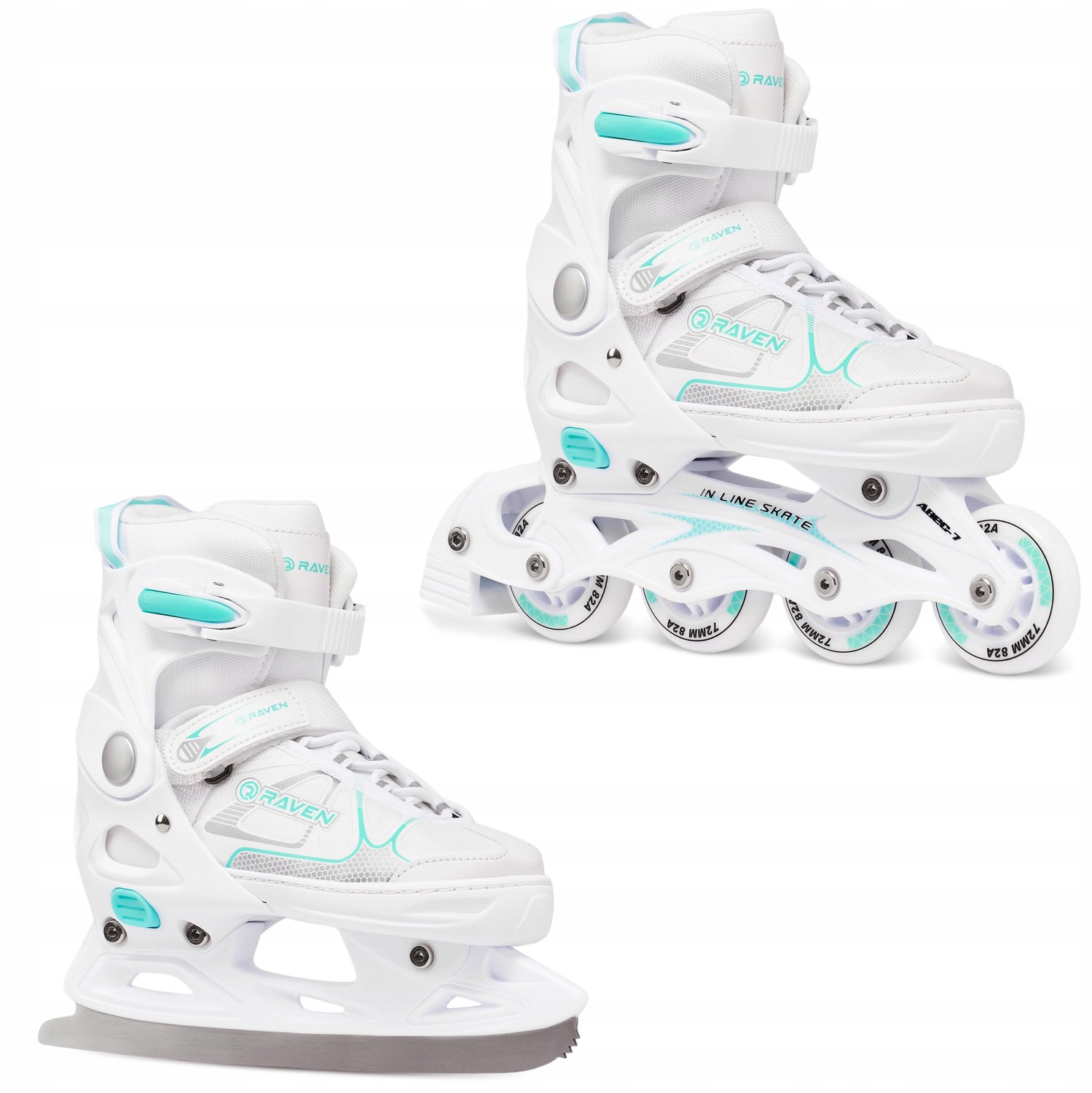 raven spirit 2 in 1 inline skates schaatsen wit mint 33 36
