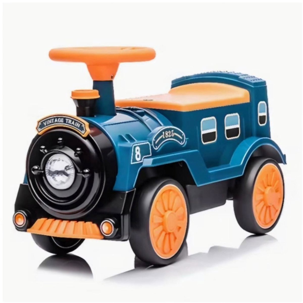 retro loopauto looptrein blauw oranje vintage look met opbergvak voor kinderen 2 5 jaar
