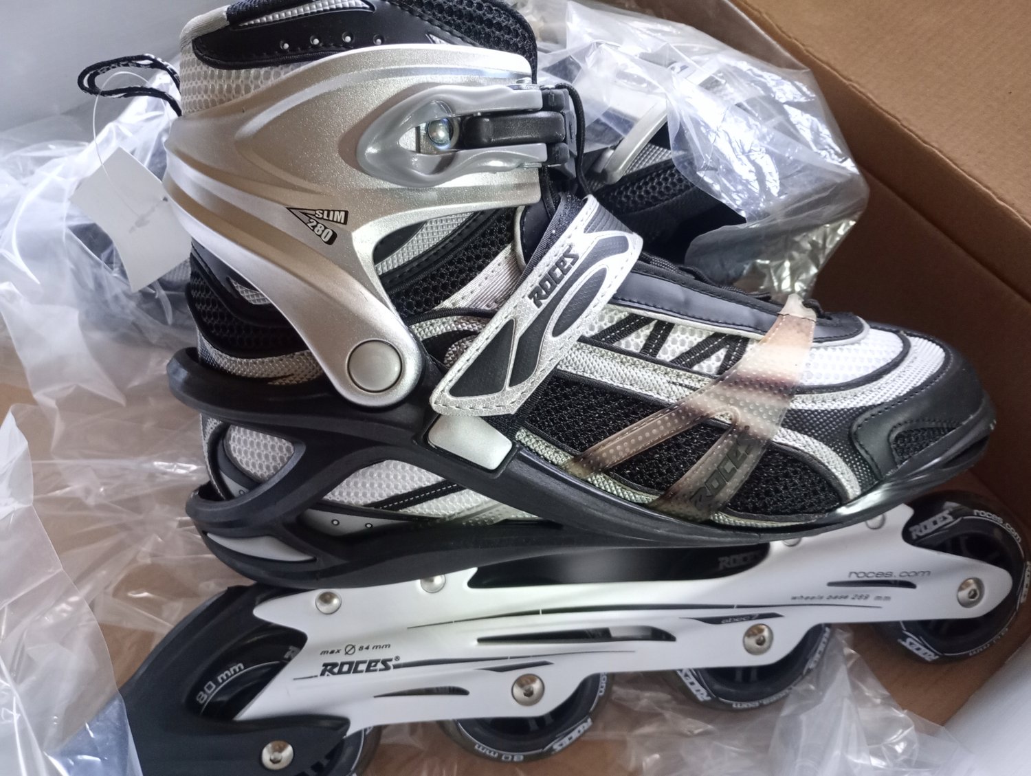roces slim 280 skates maat 46 zwart zilver wit