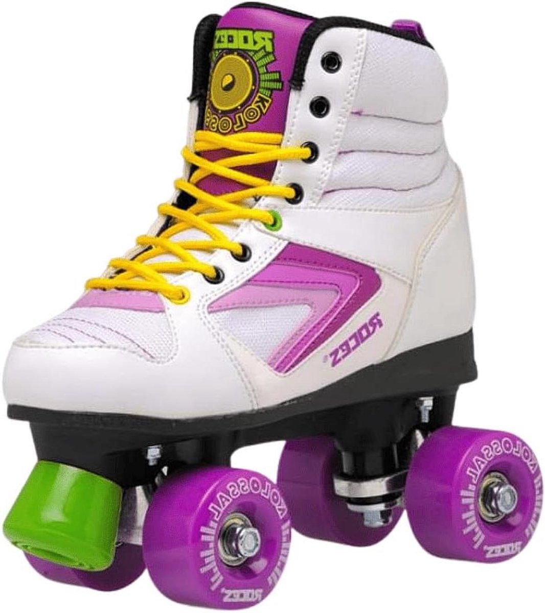 rolschaatsen dames skeelers retro stadsverkenning 70ies retro look 58 x 32 mm wit paars geel