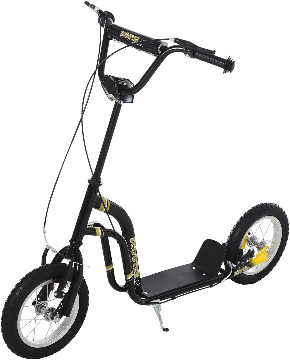 scooter 12 inch pneumatic tyres adjustable handlebar double brake system for children and teens zwart