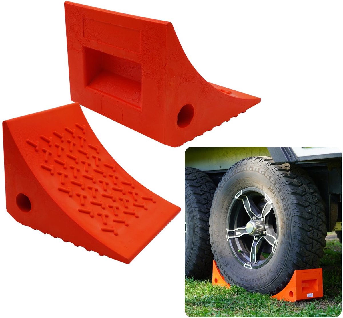securityman heavy duty wheel chocks 2 pack durable non slip solid rubber wheel chocks for boat trailers rv shopvlot
