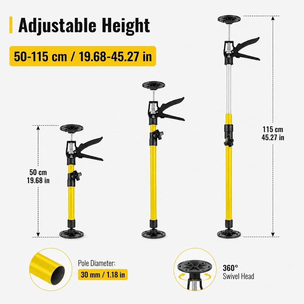 Set van 2 verstelbare steunstangen (50-115 cm), telescopisch gereedschap met 30 kg draagkracht, voor kasten, telescopische steunstangen, de montage van kastlift Driewieler kopen online