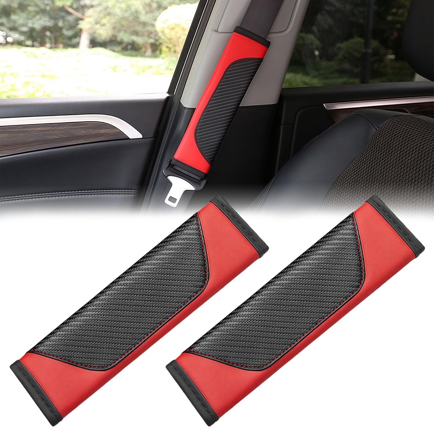 set van 2 zachte autogordelpads van carbon fiber