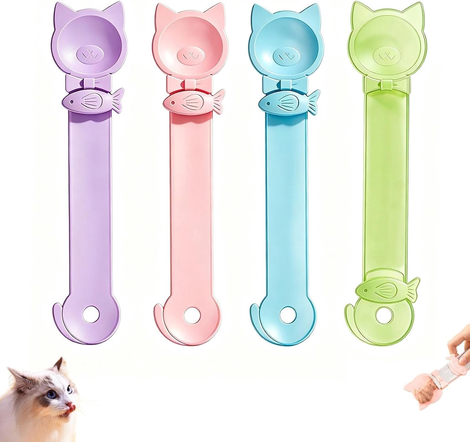 set van 4 kattenvoerlepels kattenlekkernijen knijpers 4 kleuren