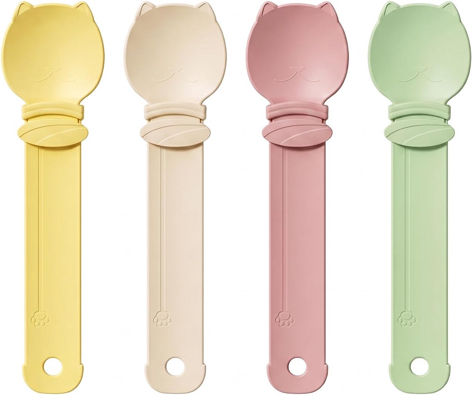 set van 4 kattenvoerlepels voor en kattenstrepen squeeze feeder kattensnacklepel voor kattenpasta ergonomische kattenlepel accessoires 4 kleuren met kattenoren design