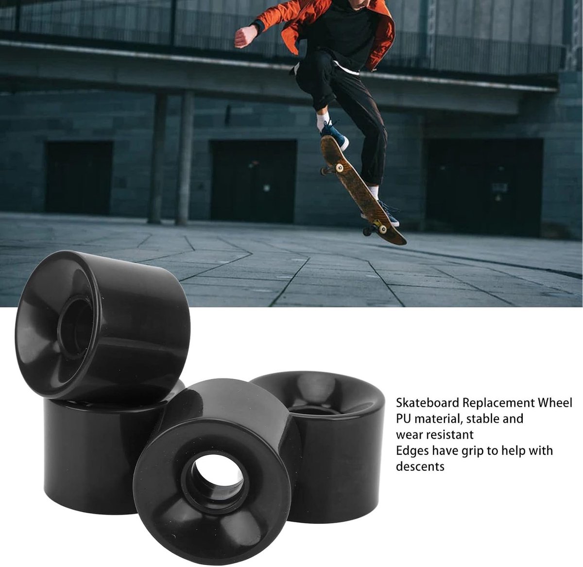 Set van 4 Skateboardwielen van 60 mm voor alle terreinen, geschikt voor Skateboards en Longboards, Zwart Longboard kopen online
