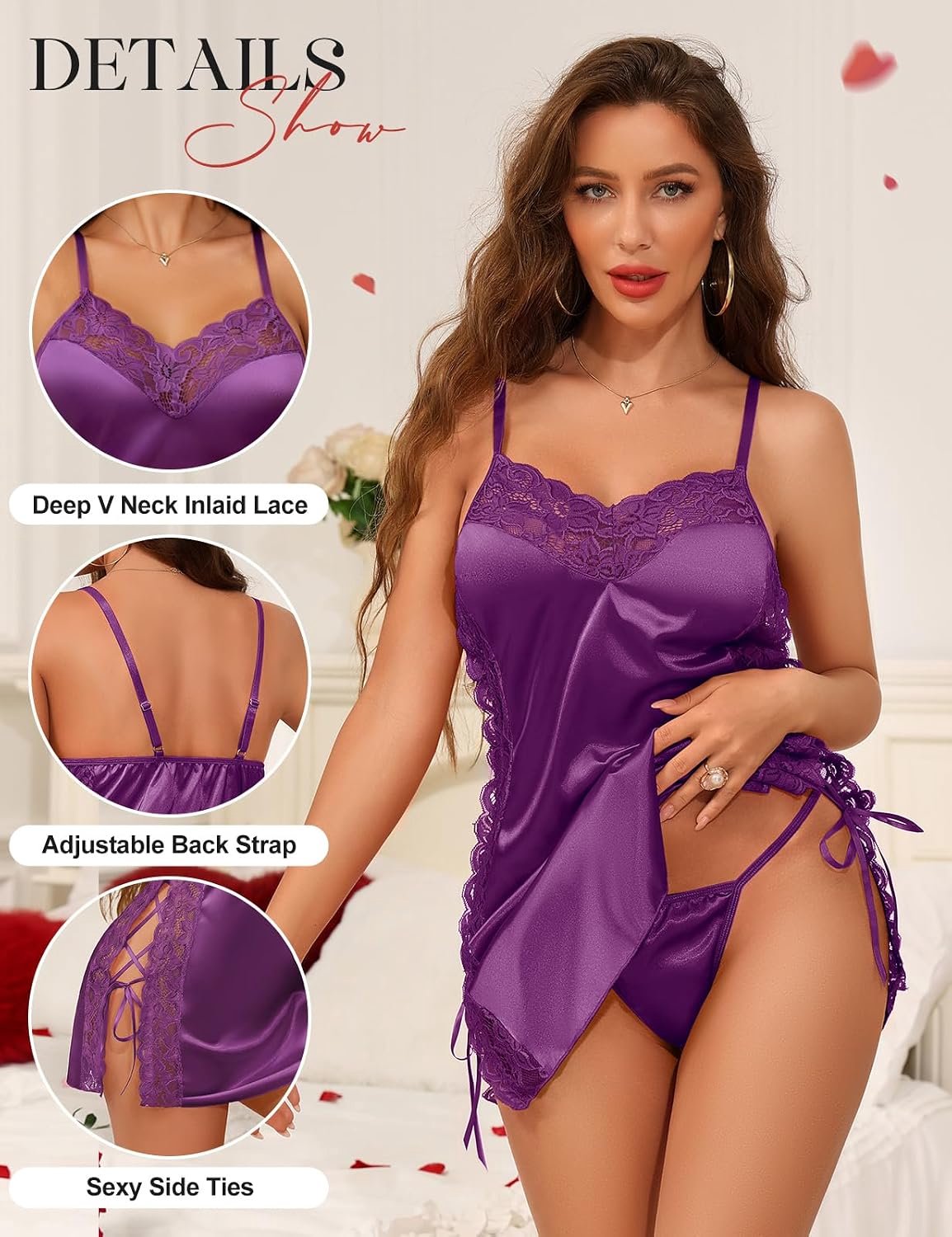 sexy lingerie babydoll dames van satijn met kant nachthemd