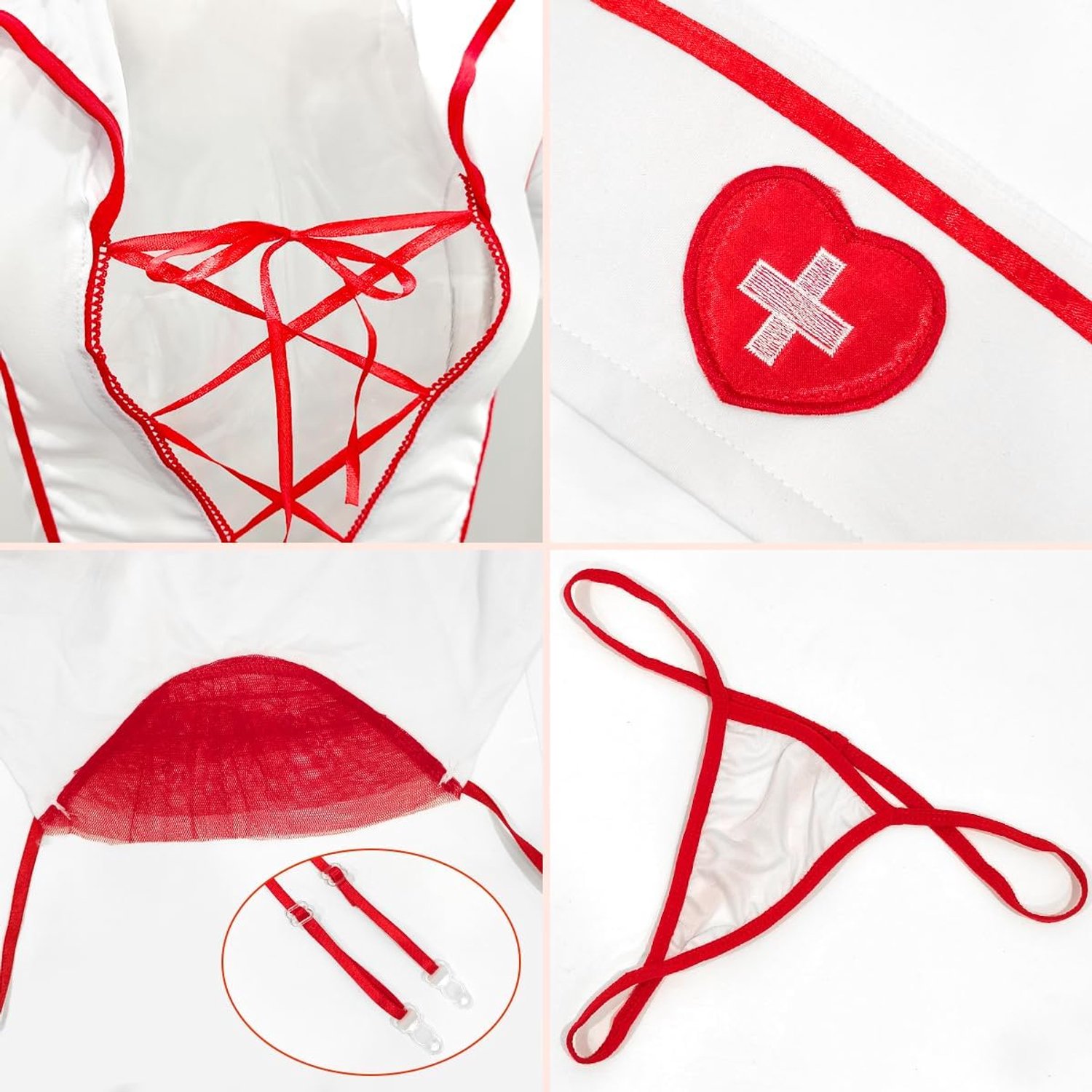 Sexy verpleegster strappy outfits verkleden uniform rollenspel exotische lingerie set volwassen babydoll cosplay bodysuit met hoofddeksel G-string en kousen voor vrouwen Halloween clubwear Step kopen online