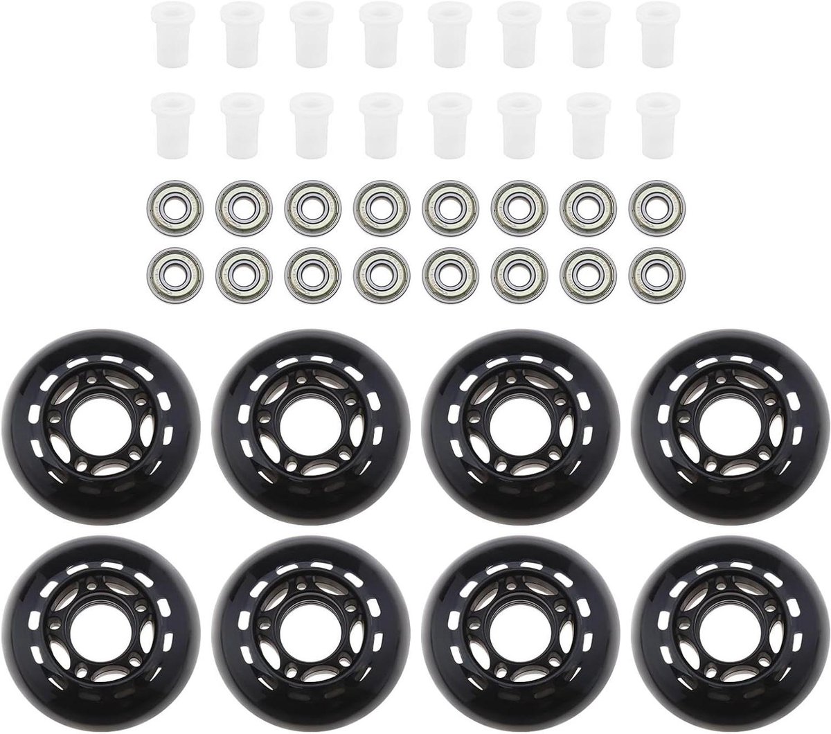 Skate Wielen - Roller Skate Wielen - Binnenshuis Gebruik - ABEC-7 Lagers - 8 Stuks 64mm - Zwart Skateonderdeel kopen online