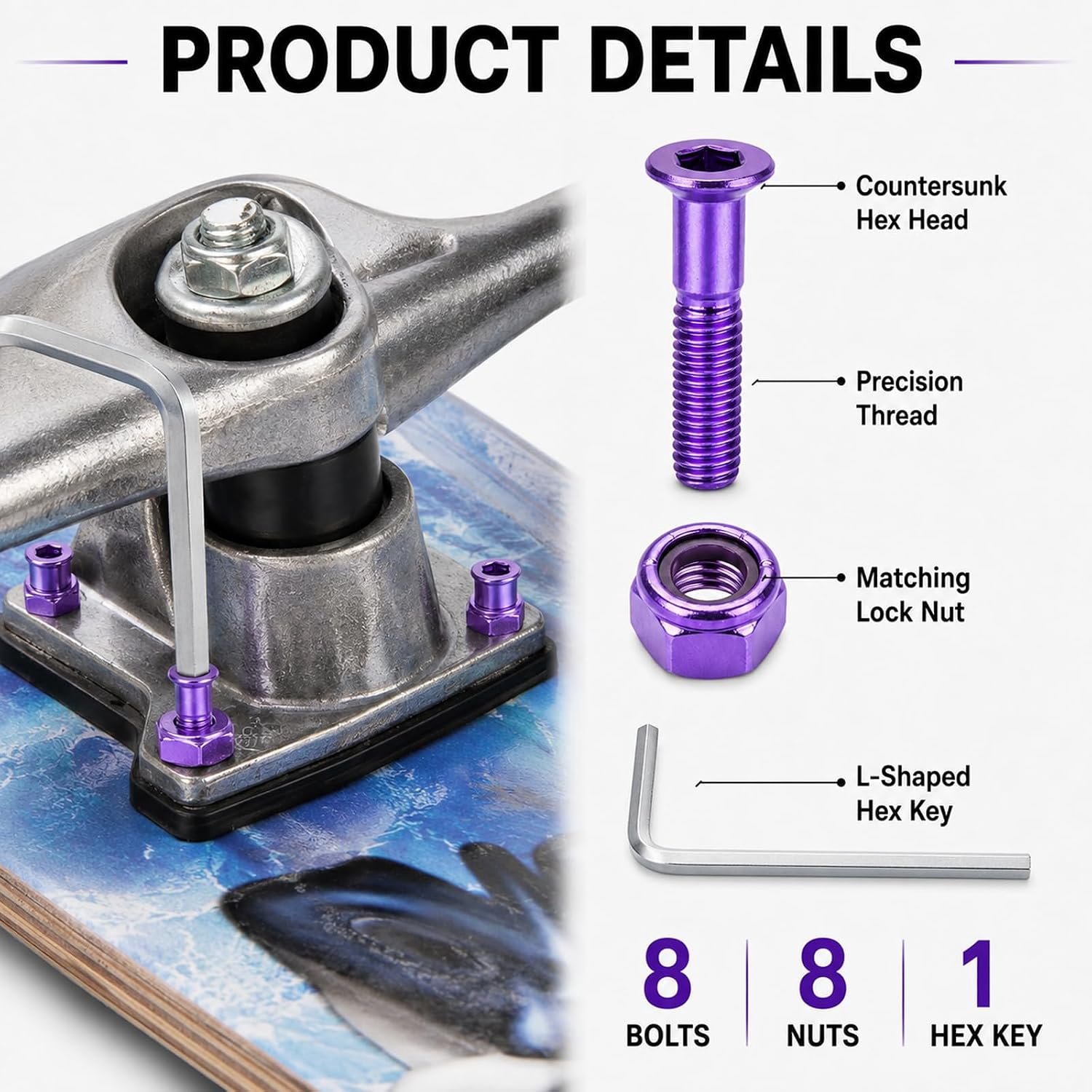 skateboard hardware kit 25 mm koolstofstaal bouten en moeren 8 paar bevestigingsonderdelen eenvoudige montage homevero