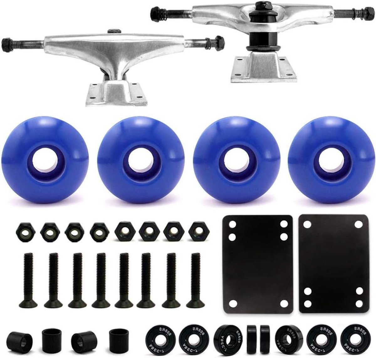 Skateboard Onderdelen Set - Skateboard Accessoires - Skateboarden - Compleet Inclusief Lagers - 5.25 inch Trucks - Zilver Blauw Skateonderdeel kopen online