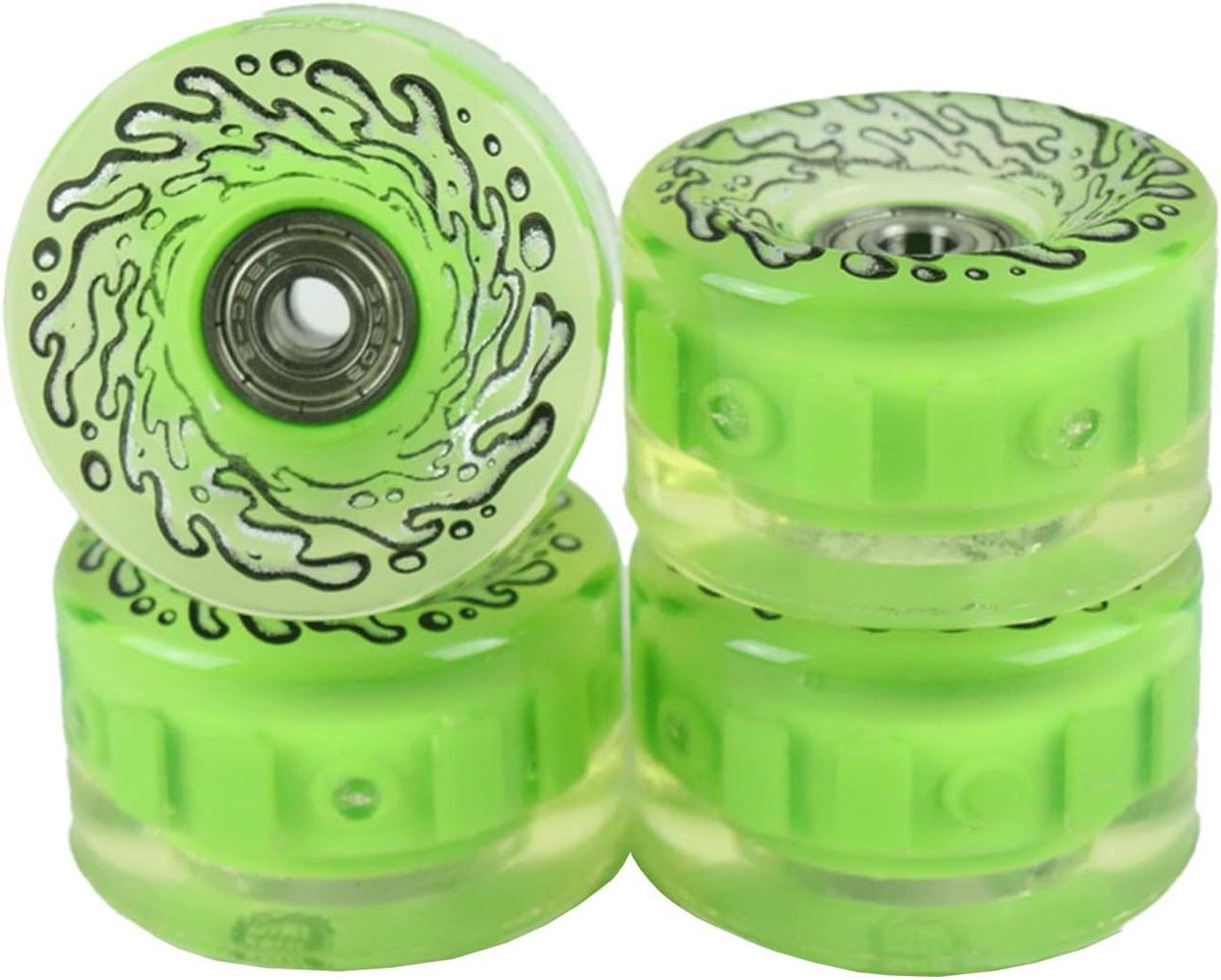 Skateboard Wielen - Cruiser Wielen - Soepel Rijden - Zelf Oplichtend - 60 Millimeter - Groen Helder Skateonderdeel kopen online