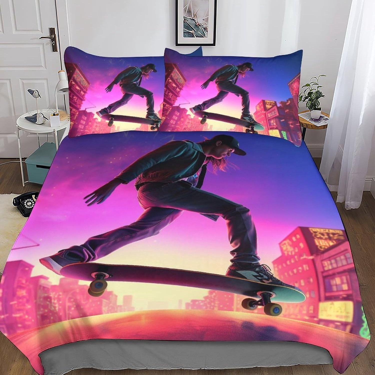 Skater 3D-bedrukte dekbedovertrekset, warme en comfortabele beddengoedset, gezellige dekbedovertrekken, microvezel dekbedovertrek met kussenslopen voor kinderen, tieners en volwassenen, tweepersoons Skateramp kopen online