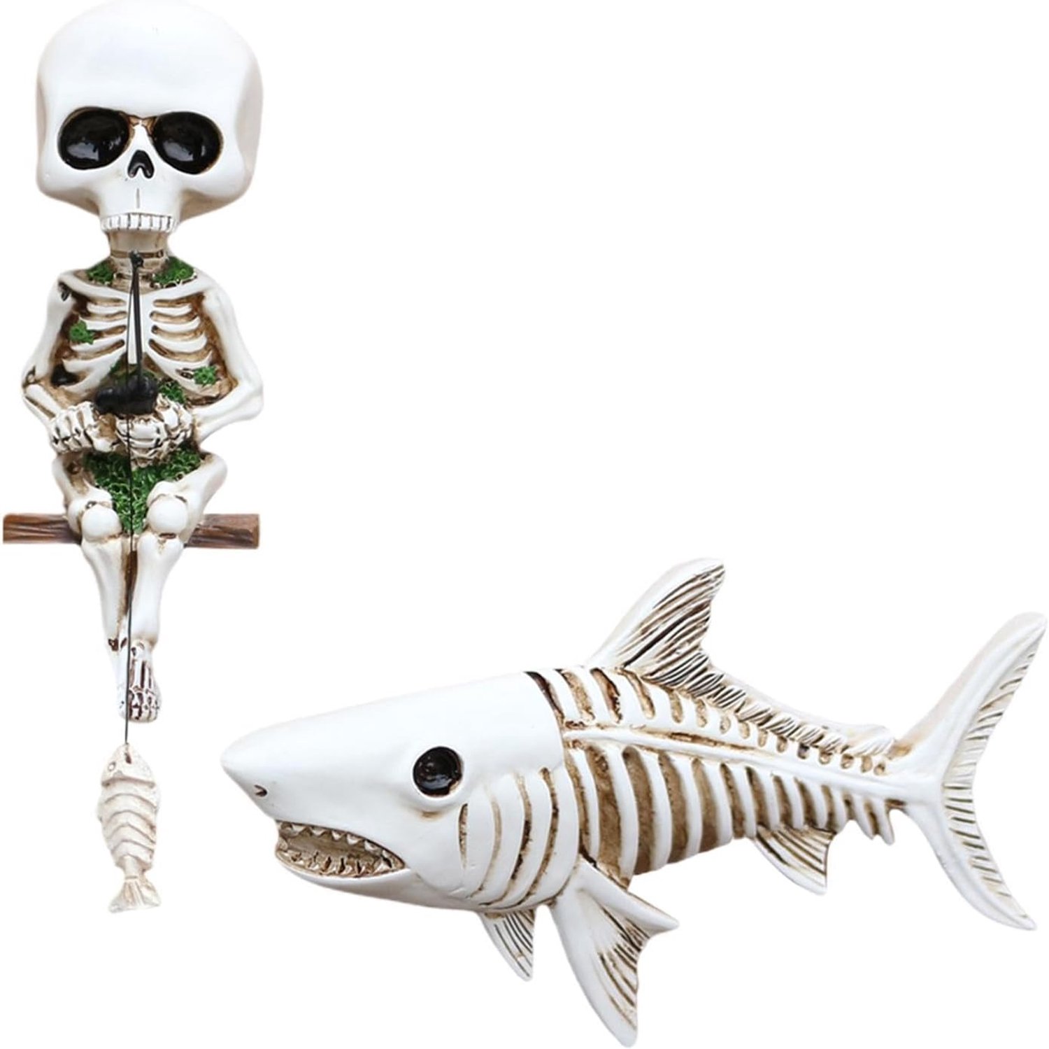 skelet vis sculptuur gotische halloween display standbeeld