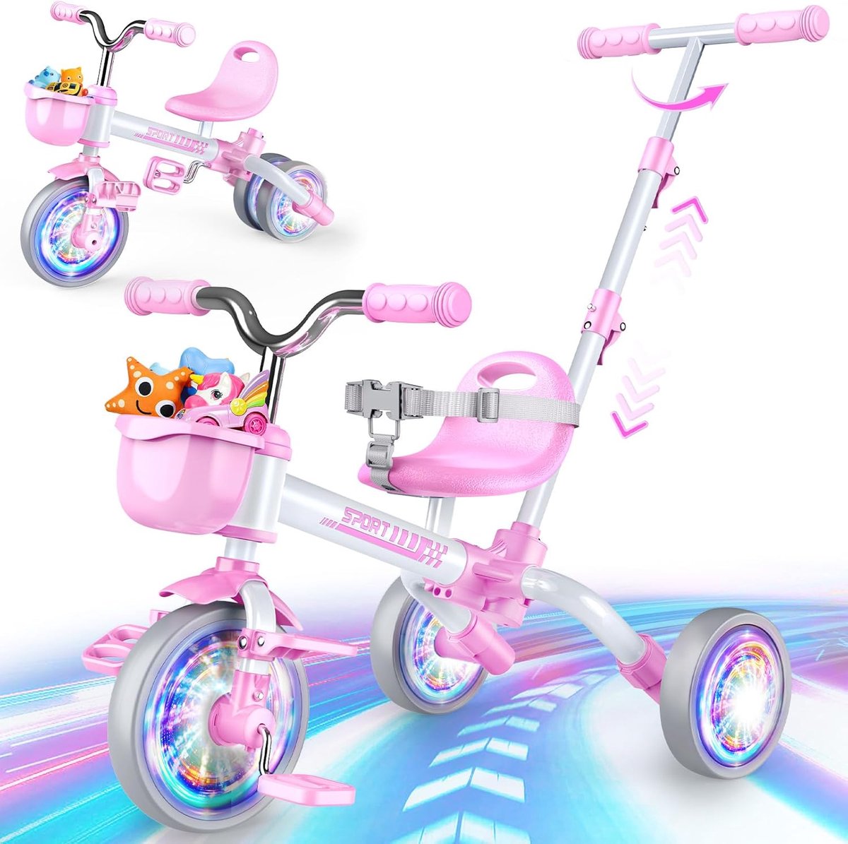 snelshoppen 5 in 1 driewieler voor kinderen evolutief kinderfiets 1 5 jaar met lichtgevende wielen verstelbare stoelen en pedalen oudergreep per