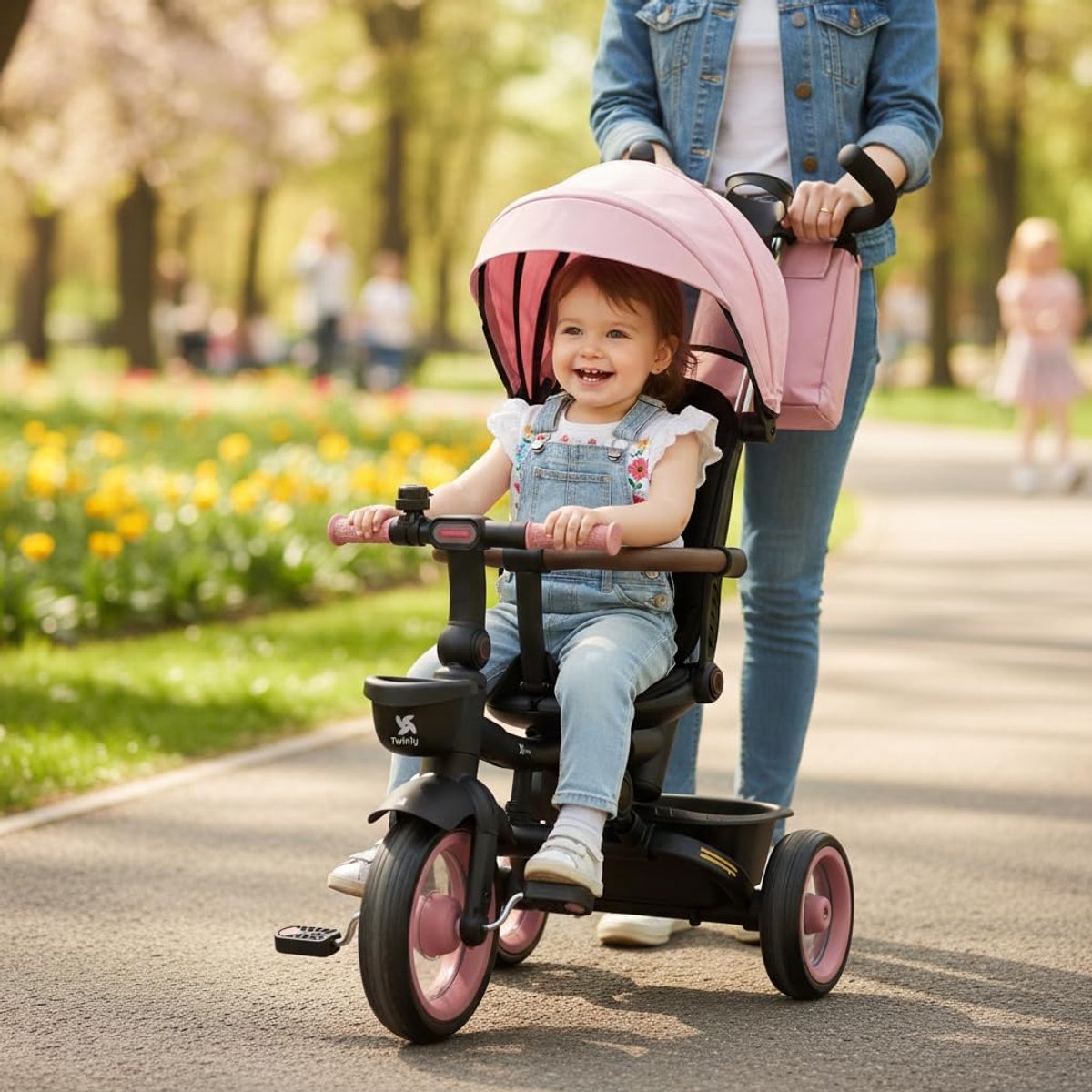 snelshoppen opvouwbare driewieler voor kinderen met omkeerbare zitting 5 punts veiligheidsriem en sami beschermingsstang roze groeit mee met je