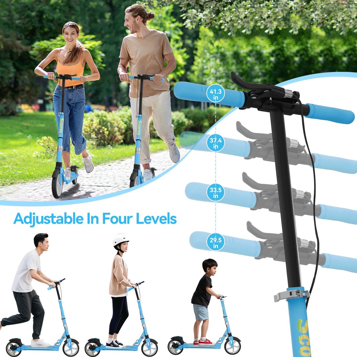 snelshoppen opvouwbare scooter voor tieners en volwassenen met schijfrem dubbele schokdempers 200 mm pu wielen abec 7 lagers antislip deck in ro