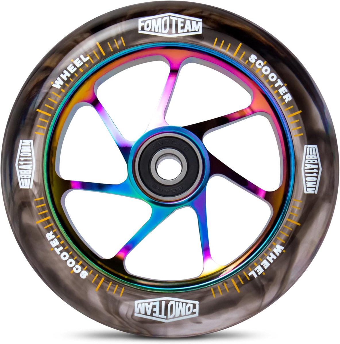 SnelShoppen - Pro Stunt Scooter Wielen 110mm 24mm Watercolor Effect met ABEC-9 Lagers, 2-Pack Vervangwielen voor Stuntstep, Zwart PU Regenboog Kern Step kopen online
