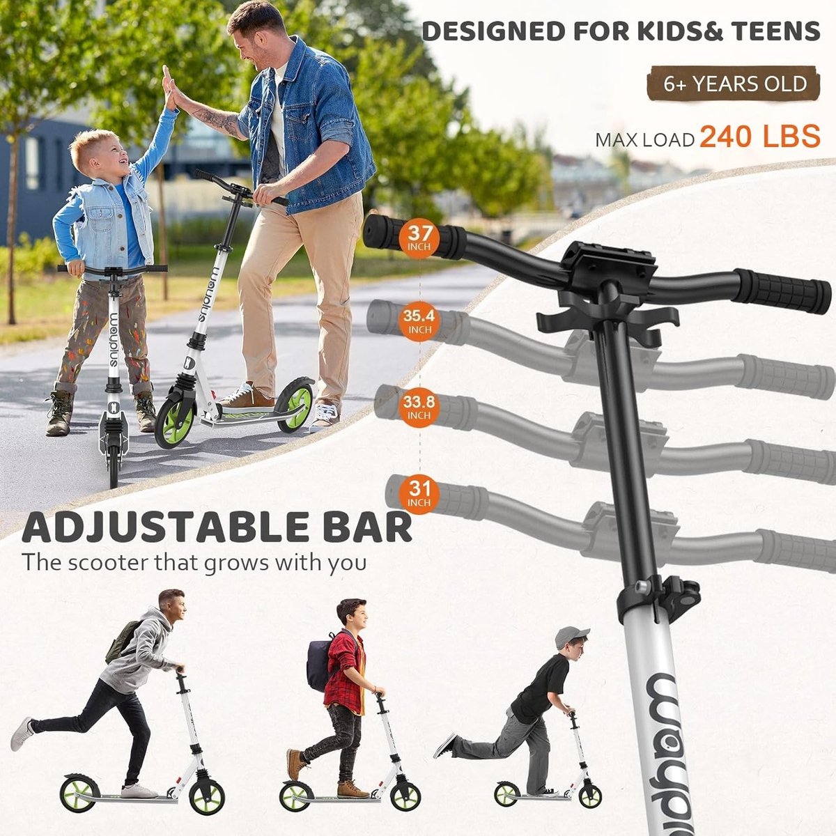 snelshoppen wayplus kinder scooter met 200mm pu wielen abec 9 lagers verstelbaar van 78 94 cm vouwbaar incl draagriem tilt control voetrem