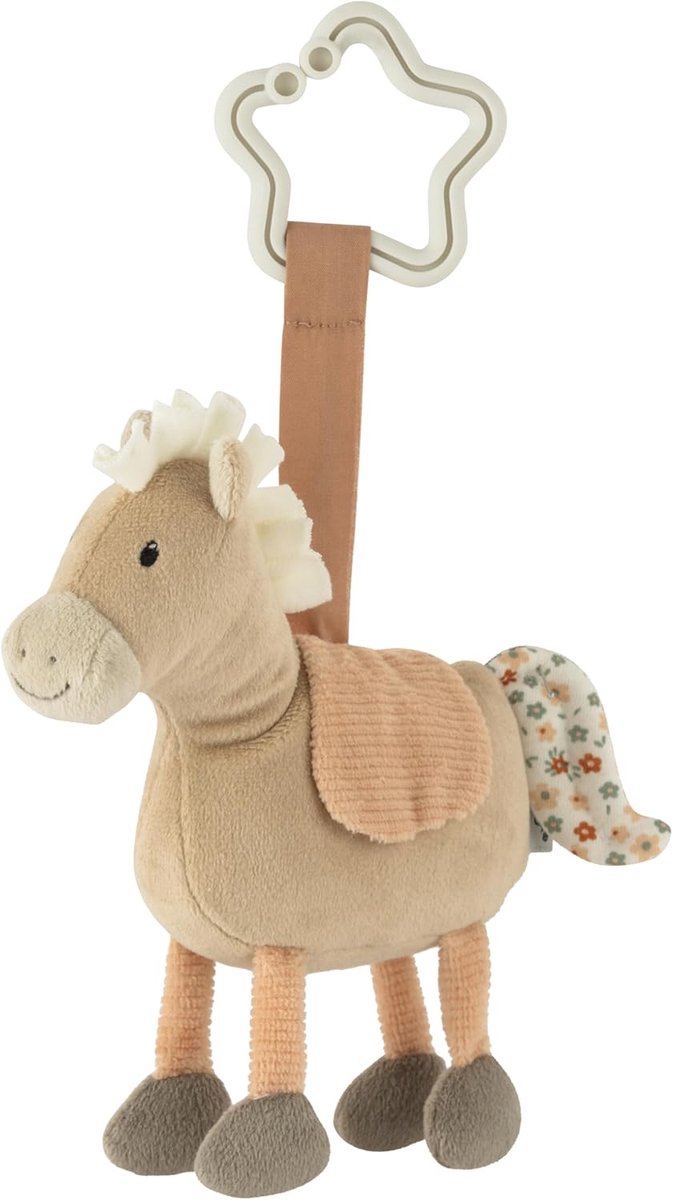 Speelgoed Paard Trailer - Hanger Rammelaar - Baby Vermaak - Draaiende Pootjes - 20 x 15 x 4.8 cm - Lichtbeige Speelgoedkruiwagen kopen online