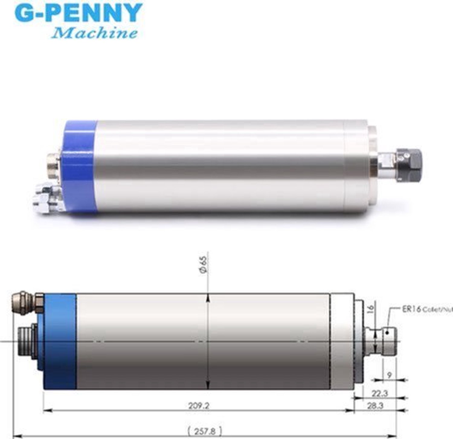 spilmotor watergekoeld 220v 1 5 kw vermogen er16 spantang 65 mm diameter cnc freesmotor