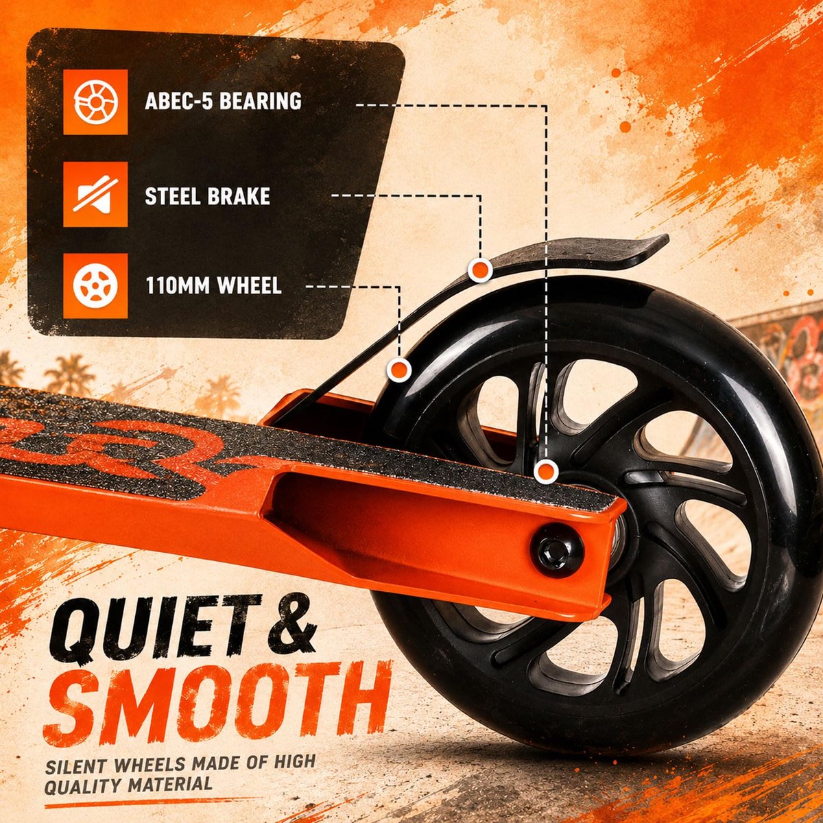 Stuntstep voor kinderen 110 mm - oranje - gevorderde bestuurder - perfect voor trucs - ShopVlot Step kopen online