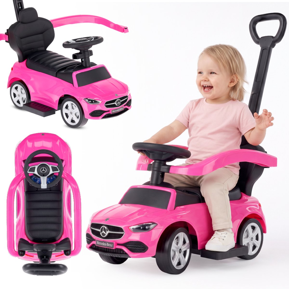 sun baby loopauto vanaf 12 maanden mercedes c class met voetsteun roze