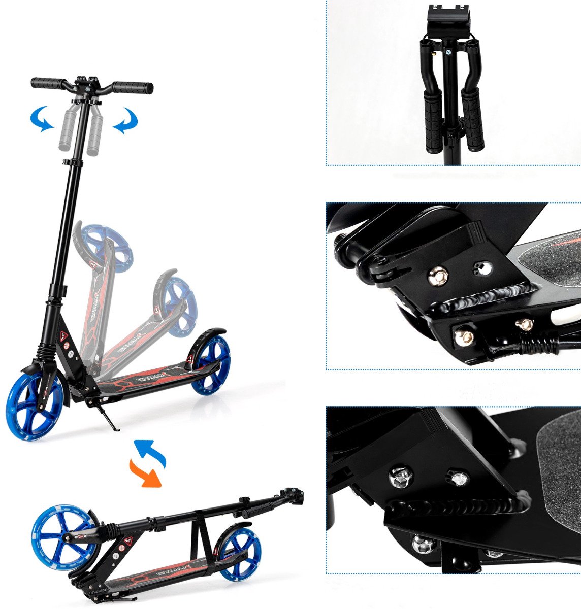suredeal kinderstepp kick scooter kinderen led light blauw donkerbruin
