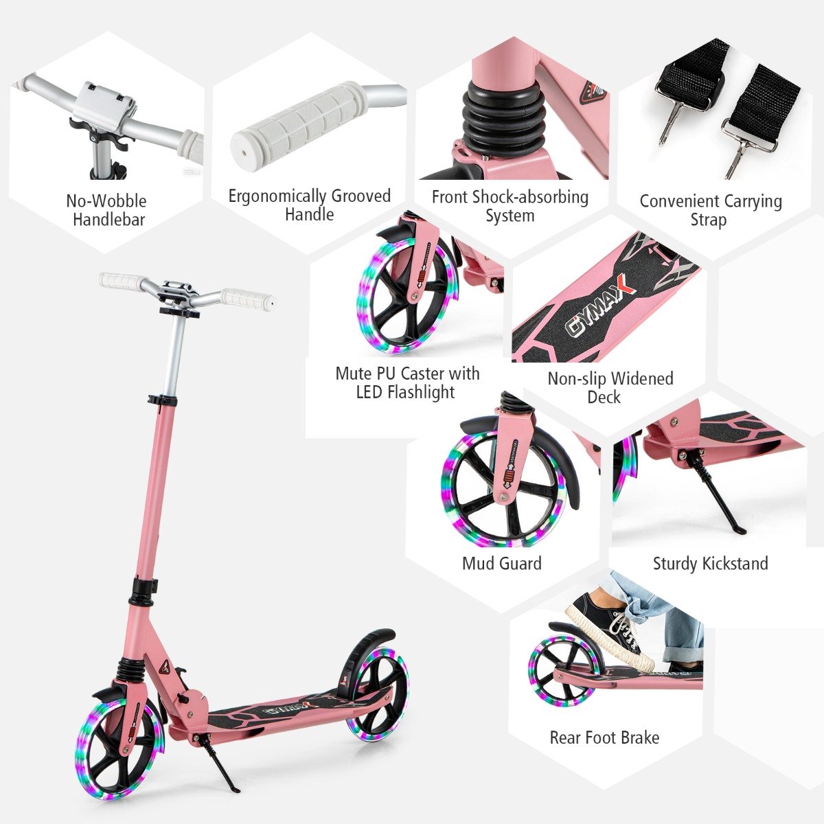 suredeal kinderstepp kinderstep opvouwbaar verlichting scooter hoogte draagriem roze 93x43x91 cm roze