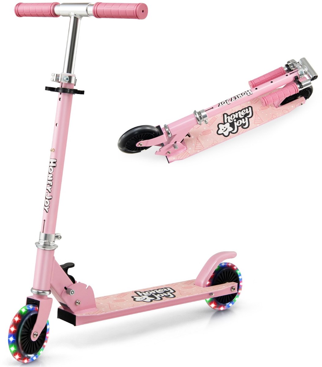 SureDeal® - Kinderstepp - Kinderstep Twee Wiel - Knipperende Wielen Verstelbaar - Achterrem Staan - Rijden Roze - 66x33x80 cm - Roze Step kopen online