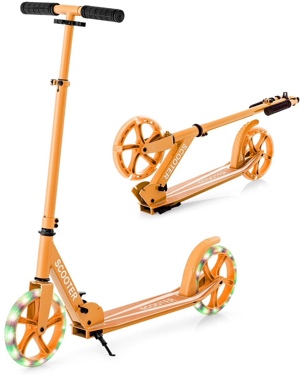 suredeal kinderstepp scooter jongeren volwassenen dubbele verlichte wielen 88x35x96 cm oranje