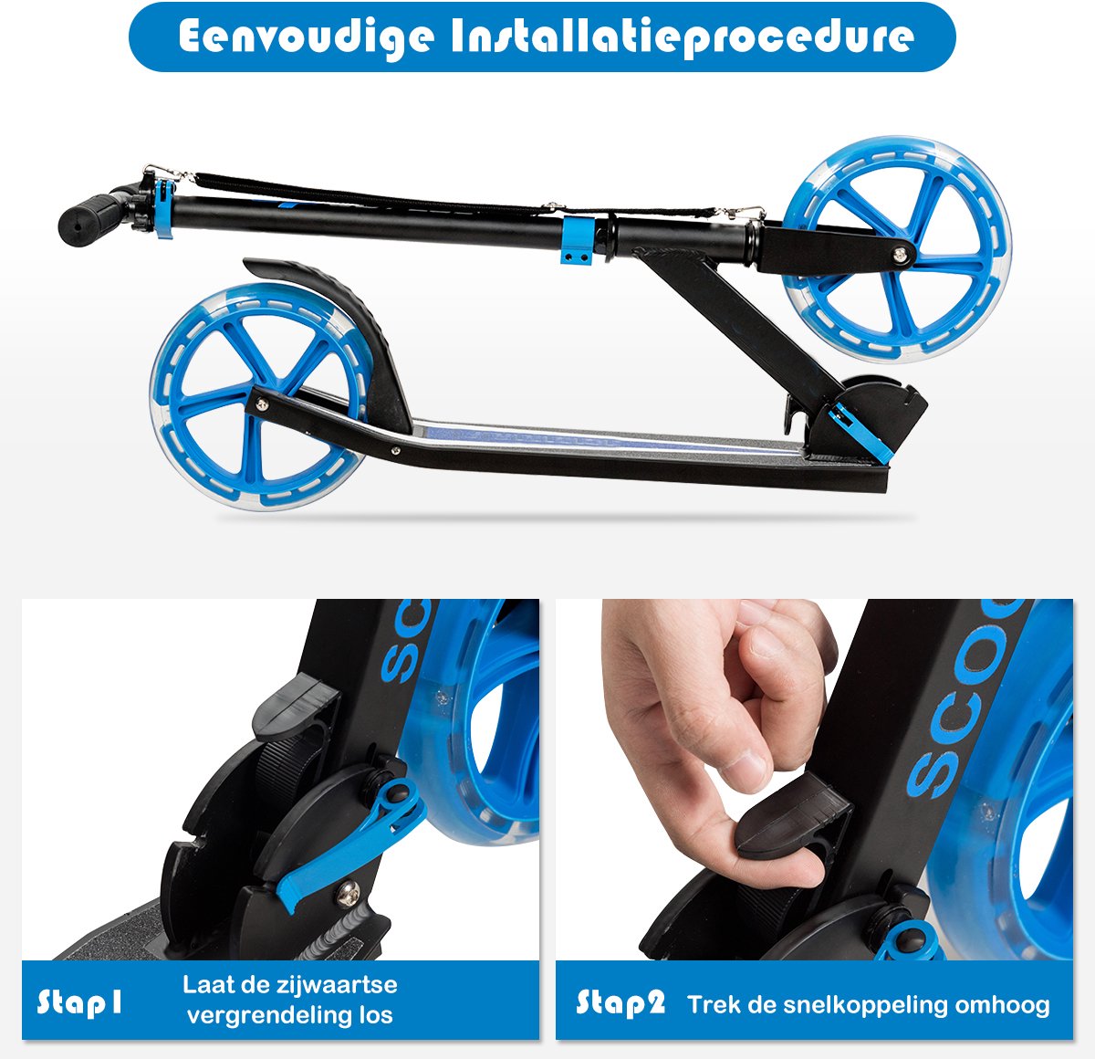 SureDeal® - Kinderstepp - Sport Scooter - Verstelbare Handgreep Duurzaam - Opvouwbaar - LED Flitswielen Blauw - 34x88 cm - blauw Step kopen online