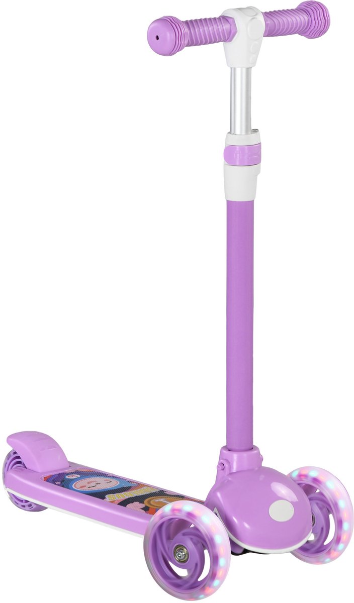 TEKROA® Kinderstep - met 3 wielen voor kinderen - van 2-6 jaar - met verstelbare hoogte - LED-verlichting - TPE-stuur - 52L x 29W x 63/76Hcm - paars Step kopen online