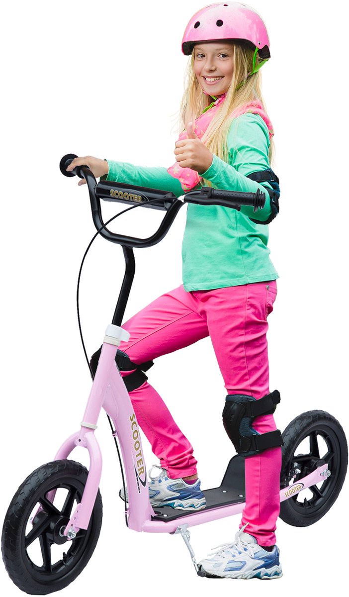 TEKROA® Kinderstep - met 30 cm EVA-banden - achterrem en grote wielen - geschikt voor kinderen van 5-12 jaar - 80-88H x 120L x 52Wcm - roze Step kopen online