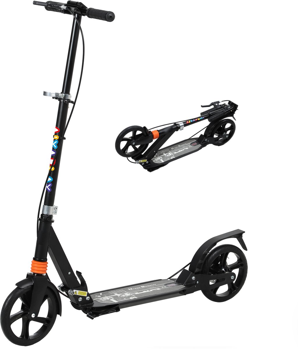 TEKROA® Kinderstep - met in vier standen verstelbaar stuur - dubbel remsysteem - 200 mm wielen - ABEC-7 lagers - 88-103H x 94L x 36Wcm - zwart Step kopen online